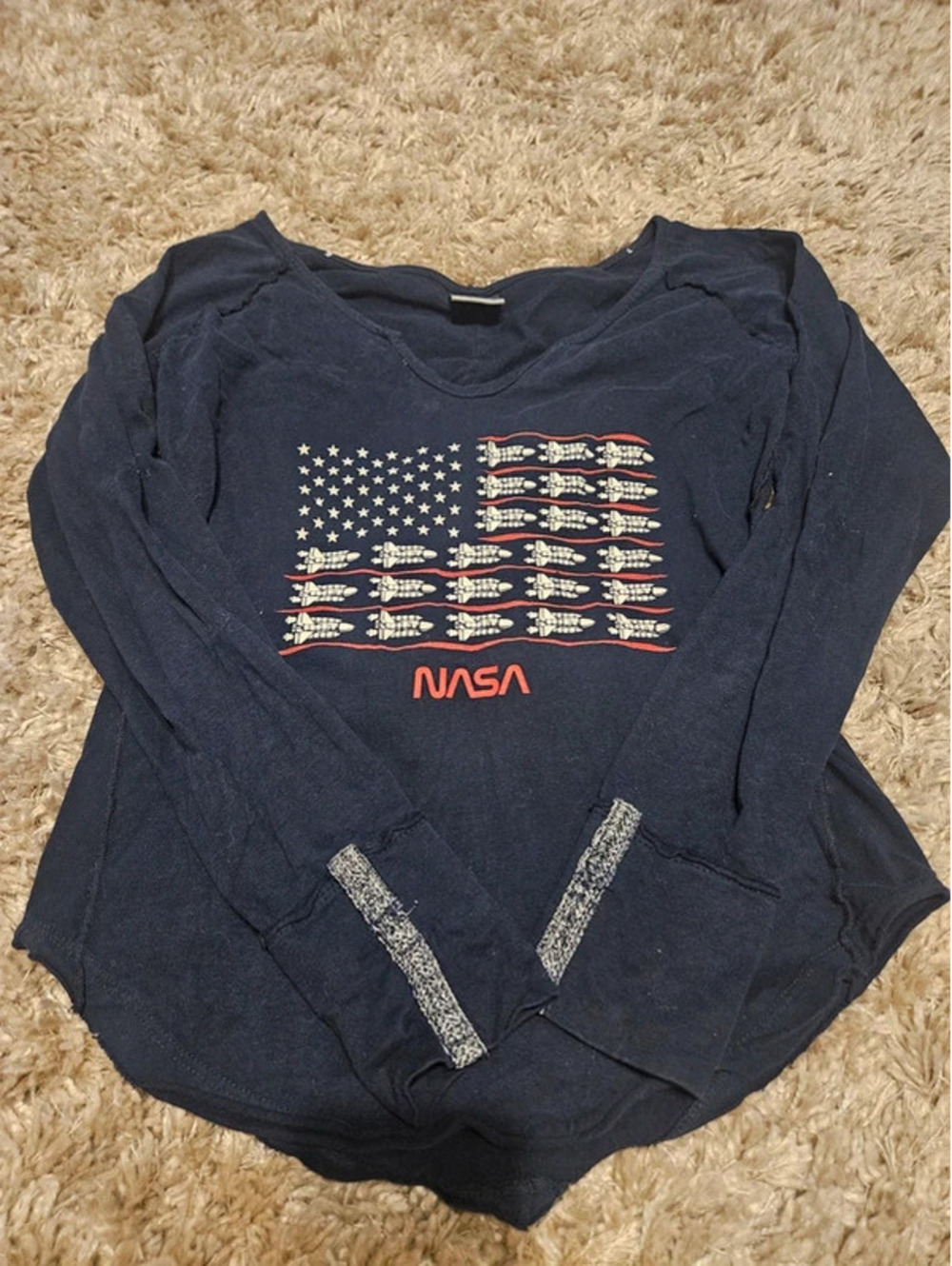 NASA Women's Small Long Sleeve Rocket Navy Shirt